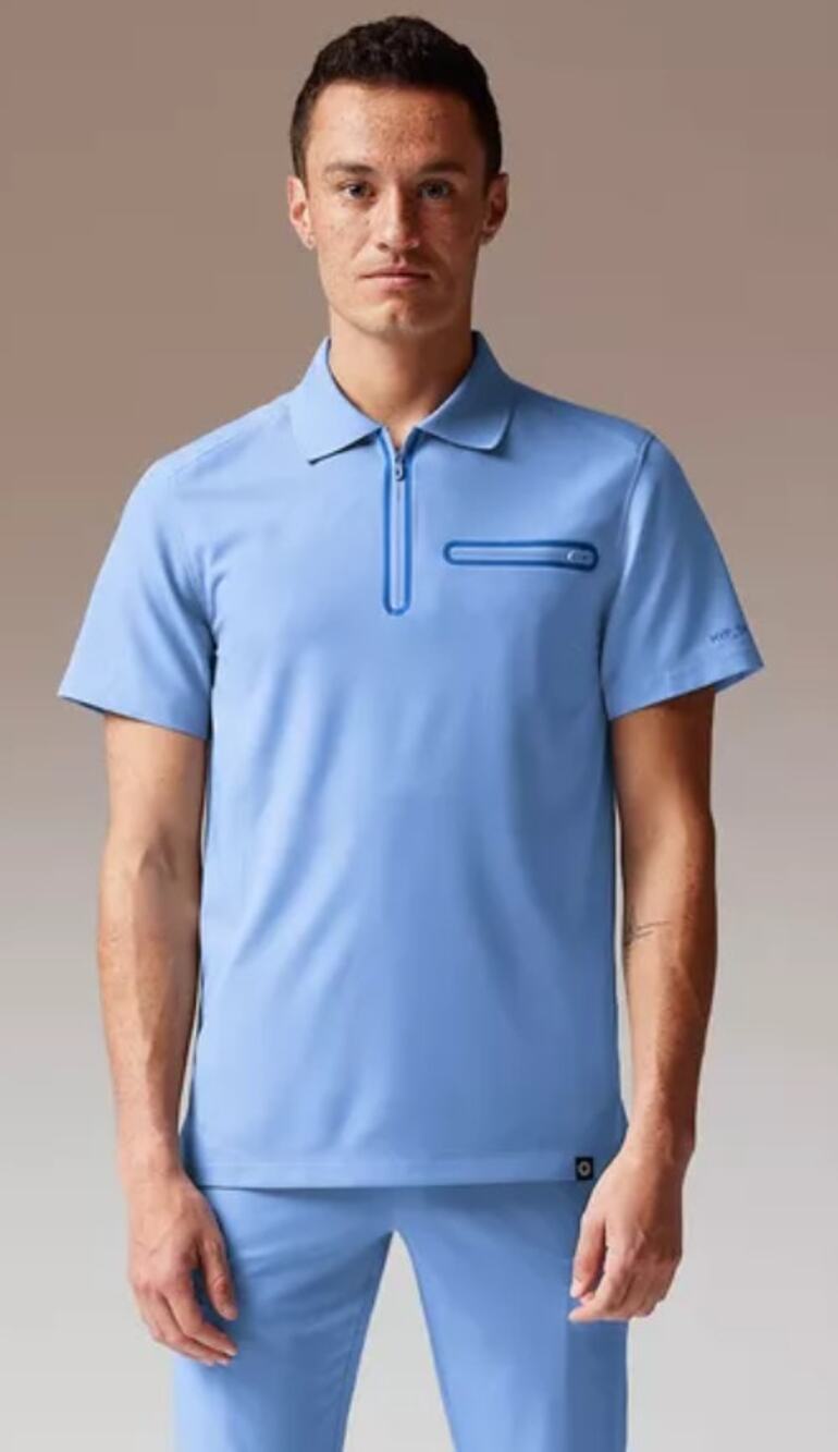 Hypothesis Alpha System Sz Small Mens 1-Pocket Zip Neck Polo Scrub Top